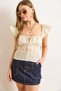 Women's Yellow Gipeli Lace Detailed Crop Linen Look Blouse Blz-19002973 - 7