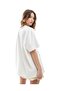 Women's White Oversize Rosa Fiore Written Rose Patterned Summer T-Shirt - 2