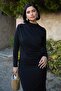 Gathered Sandy Black Dress - 2