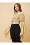 Women Yellow Floral Print Long Sleeves Crop Top with Smocking - 3