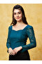 Sweetheart Neck Puff Sleeves Lace Top - 2