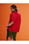 Women's Oversize Red Rosa Fiore Written Rose Patterned Summer T-Shirt - 2