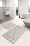 Set of 2 Cream Background Knitted Motif Antique Patterned Classic Simple & Stylish 2-Piece Bathroom & Kitchen Mat Set