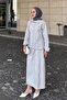 Pocket Detailed Double Skirt Hijab Suit Gray
