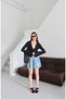 Women's Blue Denim Skirt with Belt and Pleated Elastic Waist - 4