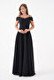 Women's Black Shoulder Open Collar Detailed Strap 138 cm Maxi Dress 342