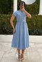 Baby Blue Short Sleeve Midi Length Women's Dress Mg2497 - 2