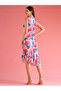 Women Abstract Print Ruffled Asymmetric Hem Sheath Midi Dress - 3