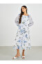 Floral Print Balloon Sleeves A-Line Midi Dress