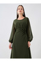 Solid Gathered Detail Round Neck Maxi Dress - 2