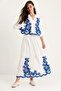 Women's White Navy Blue Embroidery Detailed Bat Sleeve Shirt Lined Skirt Bottom-Top Set 60283438