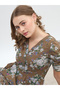 Floral Print Ruched Puff Sleeves Tiered Maxi Dress - 4