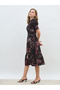Round Neck Puff Sleeves A-line Midi dress - 3