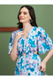Women Abstract Printed V Neck Sheath Midi Dress with Cut Out - 5