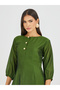 Solid Round Neck A-Line Midi Dress with Button Detail - 4