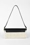 Women's Leather Covered Straw Baguette Hand and Shoulder Bag - Black - 4