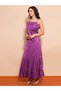 Women Purple Self Design Satin Strappy A-Line Maxi Dress - 2