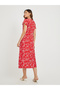 Women Red Floral Print Button Front A-Line Midi Dress - 5