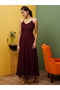Women Self Design V Neck A-Line Maxi Dress with Back Cut Out - 2