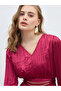 Solid 3/4 Sleeves Pleated A-line Maxi Dress with Belt - 4