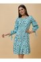 Women Blue Floral Printed Puff Sleeves A-Line Knee-Length Dress - 2