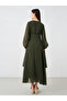 Solid Gathered Detail Round Neck Maxi Dress - 4