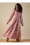 Women Pink All-Over Print V Neck Tiered Maxi Dress with Cut Out Detail - 2