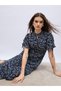 All-Over Floral Print Balloon Sleeves A-Line Maxi Dress with Ruched Detail - 6