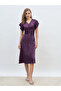 Women Purple Solid Petal Sleeves A-Line Midi Dress - 2