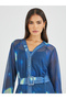 Tie and Dye Print V Neck Shirt Maxi Dress with Belt - 4