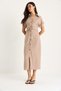 Women's Beige Draped Side Midi Length V-Neck Wrap Dress 25-074 60283431 - 2