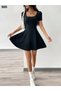 Women's Pocket Shorts Detailed Square Neck Short Sleeve Diving Dress - 4