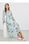 Floral Print Balloon Sleeve A-Line Midi Dress