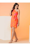 Women Orange Abstract Print One Shoulder Sheath Mini Dress with Tie-Ups - 5