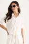 Women's White Tie-Detail Sleeves Gathered Muslin Crop Shirt 2111 60283446 - 3