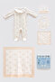 100% Cotton 5-Piece Newborn Set - Ribbon / Beige
