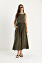Women's Khaki Thick Strap Blouse Elastic Waist Skirt Modal Set 60283447 - 2