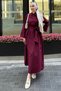 Women's Spanish Sleeve Tie Detailed Dress - Burgundy