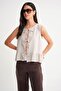 4717 Women's Front Lace Ruffle Sleeveless Linen Blouse Natural - 3