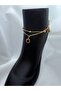 Roman Numeral Double Chain Dangle Gold Gold Color Steel Anklet
