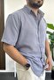 Men's Short Sleeve Linen Look Shirt Blue Edw389 - 2