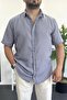 Men's Short Sleeve Linen Look Shirt Blue Edw389