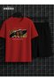 No Border Tiger Printed Cotton Men's Red T-Shirt-Black Shorts Set