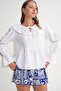 4714 Women's Flounced Collar Loose Muslin Blouse White - 3