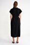 4721 Women's V-Neck Button Detailed Linen Dress Black - 7
