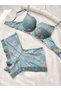 Women's Padded Supported Floral Patterned Petrol Green Boxer Type Underwear Set - 6