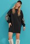 Women's Black Sleeve Motif Patterned Sweatshirt Dress / Tunic - 4