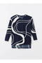 Lcwaikiki Basic Navy Blue Bicycle Neck Print Long Sleeve Women's Tunic - 5