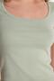 Women's Slim Fit Close-Fitting Cotton Short Sleeve U Neck Mint Blouse - 3