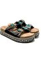 25Y103 Women's High Cork Sole Stone Double Tape Slippers - 6